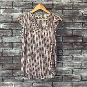 LOFT Chevron Print Flutter Sleeve Blouse Women Size Small